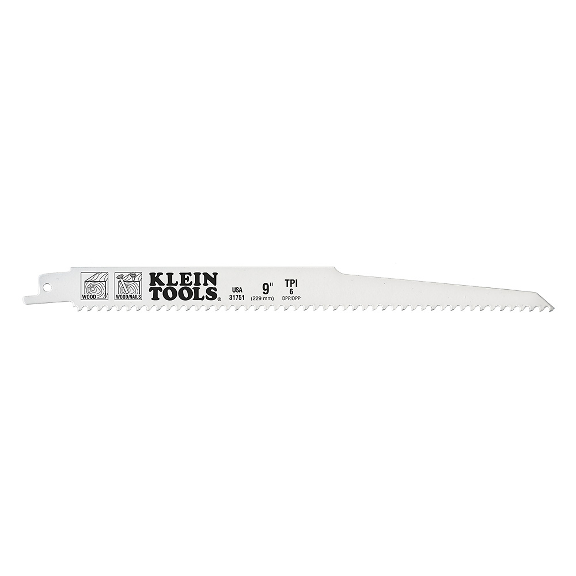 Klein Tools, Reciprocating Saw Blades, 6 TPI, 9in., 5-Pack, Blade Length 9 in, Included (qty.) 5 Model# 31751